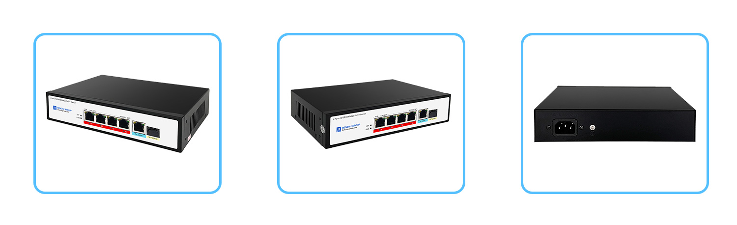 4 port poe++ switch Three views