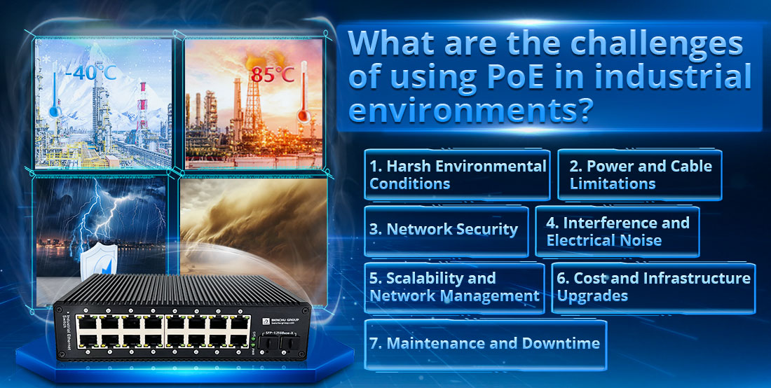 What are the challenges of using PoE in industrial environments