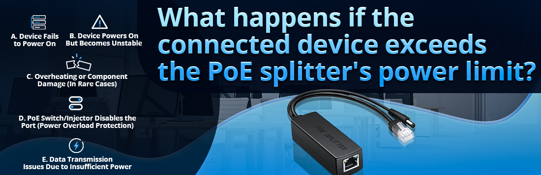 What happens if the connected device exceeds the PoE splitter's power limit
