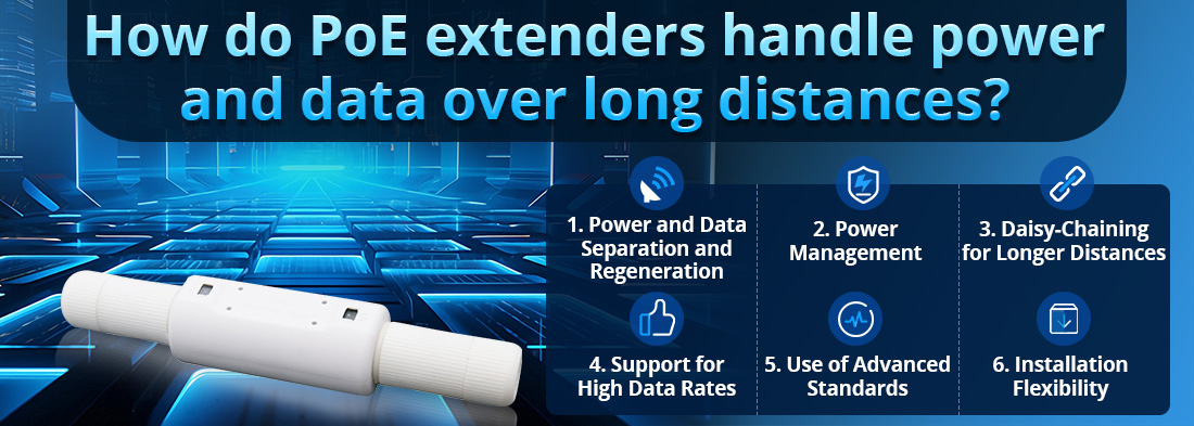 How do PoE extenders handle power and data over long distances