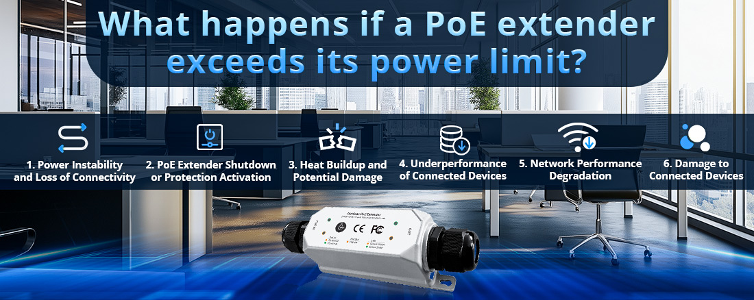 What happens if a PoE extender exceeds its power limit