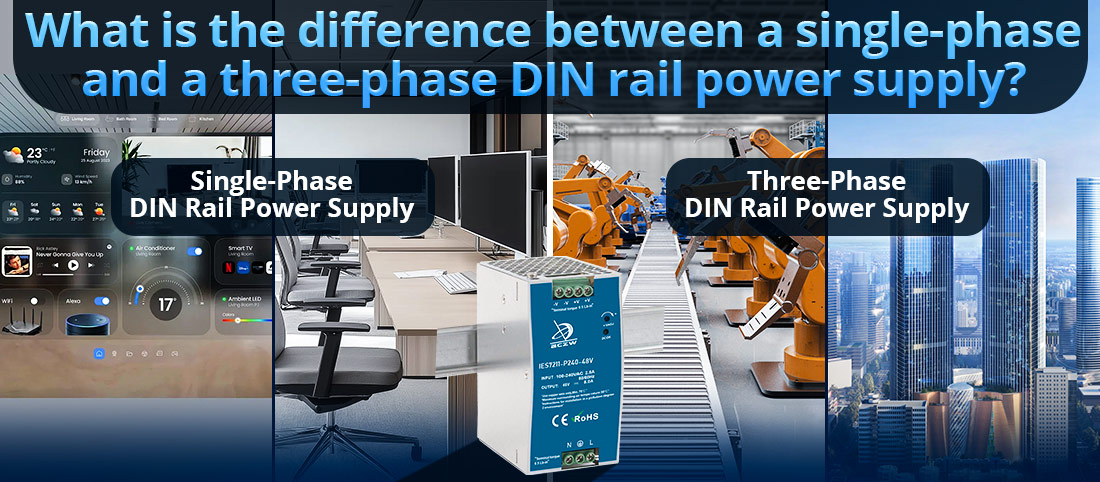 What is the difference between a single-phase and a three-phase DIN rail power supply