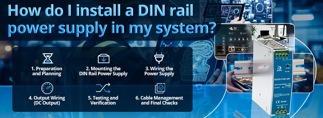How do I install a DIN rail power supply in my system