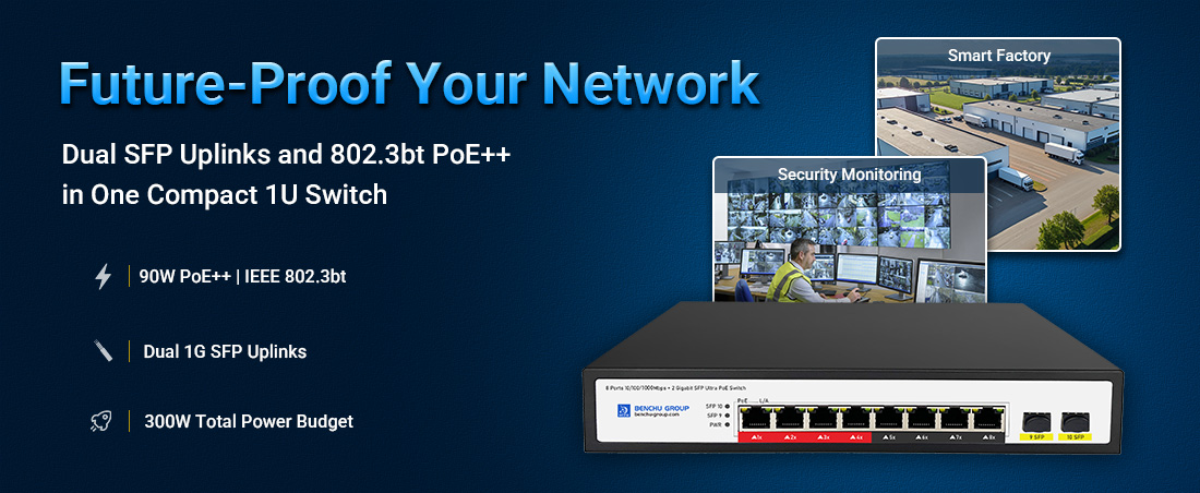 Future-Proof Your Network: Dual SFP Uplinks and 802.3bt PoE++ in One Compact 1U Switch