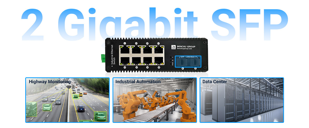 Industrial PoE switch features two SFP port uplinks provide versatile connectivity Industrial PoE switch features two SFP port uplinks provide versatile connectivity