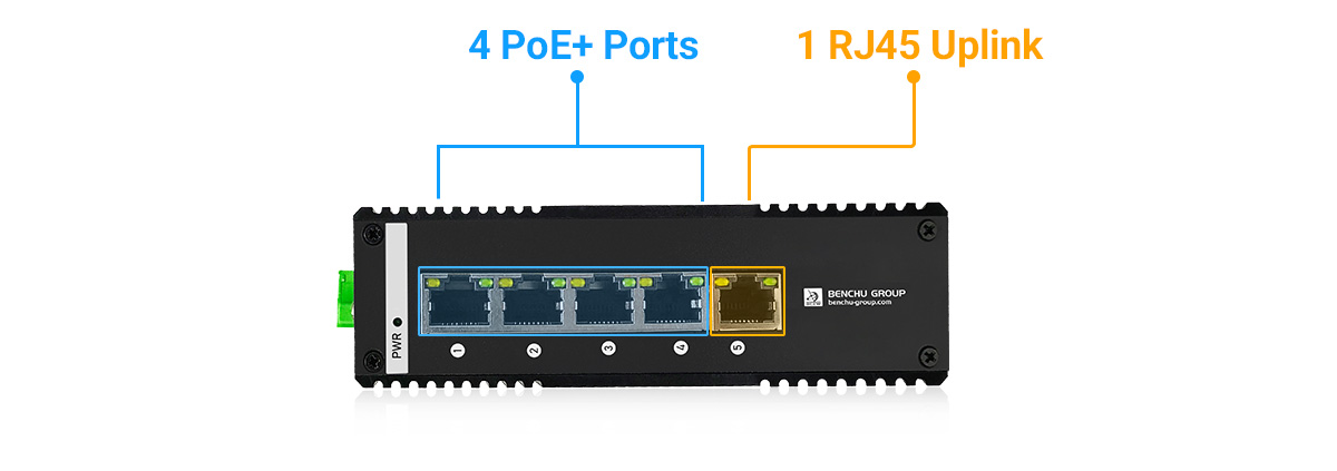 Industrial PoE Switch provide 4 PoE+ 10 100Mbps RJ45 ports and 1-10 100M RJ45 uplink Industrial PoE Switch provide 4 PoE+ 10 100Mbps RJ45 ports and 1-10 100M RJ45 uplink