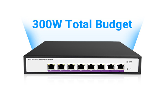 300W Aggregated Total PoE Power Budget Pool A robust 300W centralized power budget ensuring balanced hardware-level dynamic power allocation across all 8 multi-gigabit endpoints.