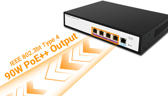 Single network copper port delivering up to 90W IEEE 802.3bt Type 4 power output to drive high-draw edge devices.