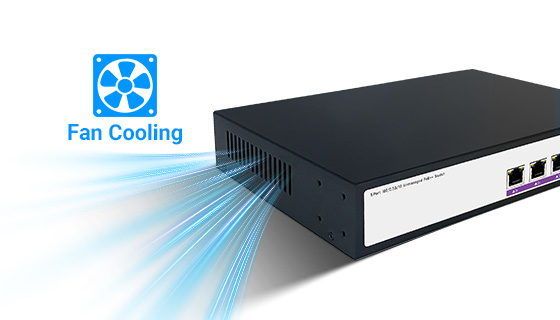 Side view of the galvanized steel switch highlighting ventilation paths and temperature-driven smart cooling fans for persistent airflows.