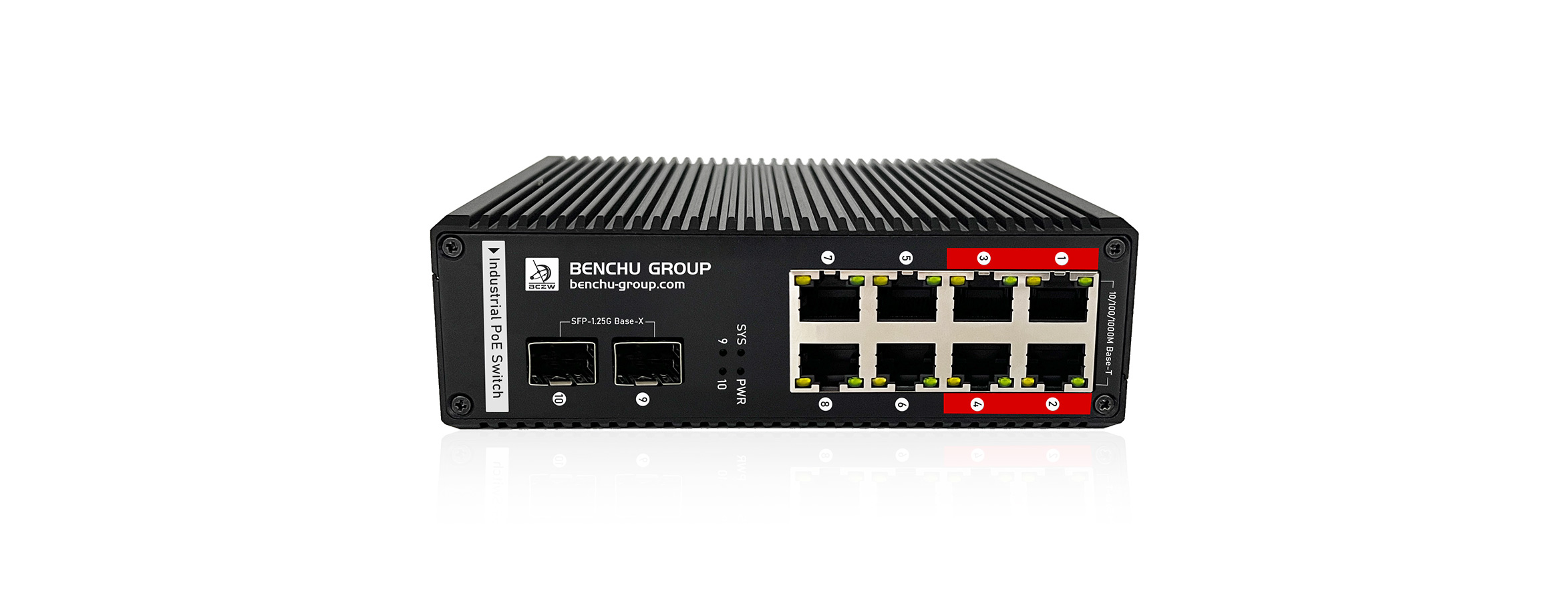 Ruggedized DIN-Rail Industrial PoE++ Switch (Wide Temp -40°C to 85°C) Managed 8-Port Gigabit DIN-Rail Industrial L3 PoE++ Switch with 2 SFP
