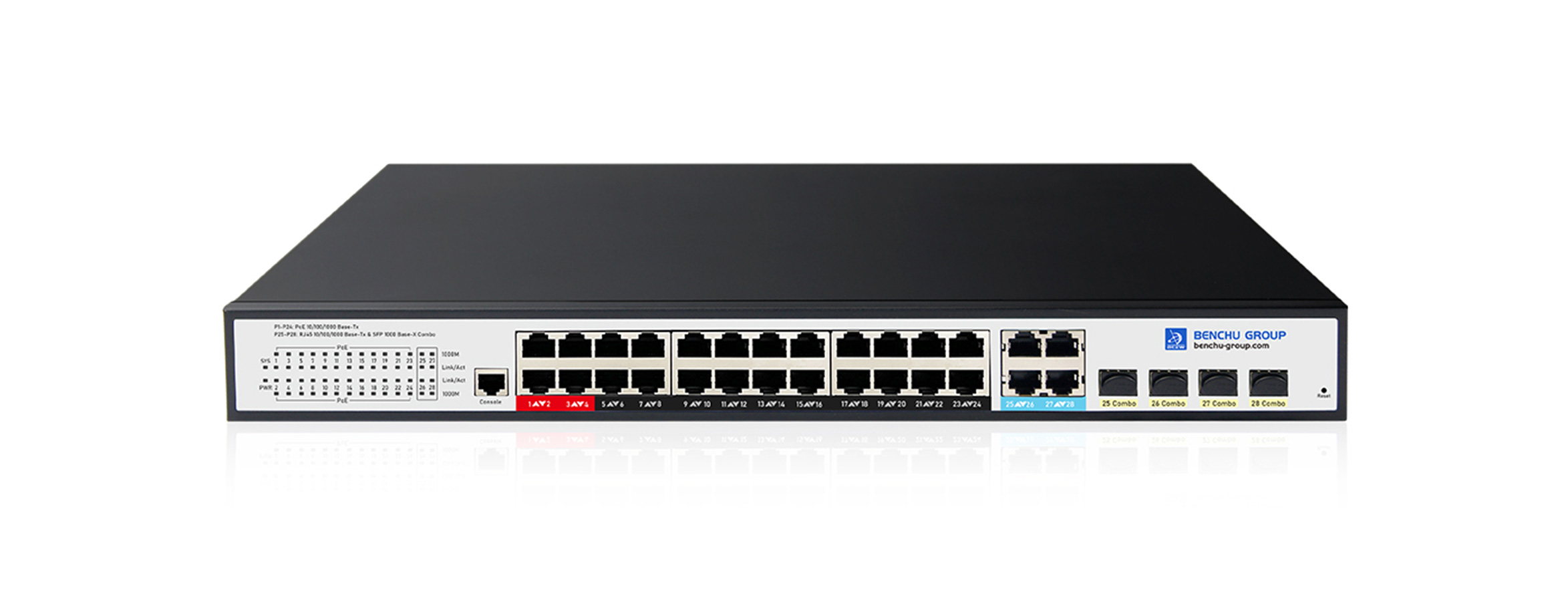High-Density 24-Port Gigabit PoE++ Switch (90W BT Support, 500W Budget) 24-Port L2+ Managed Gigabit Commercial PoE++ Switch with 4 Combo SFP