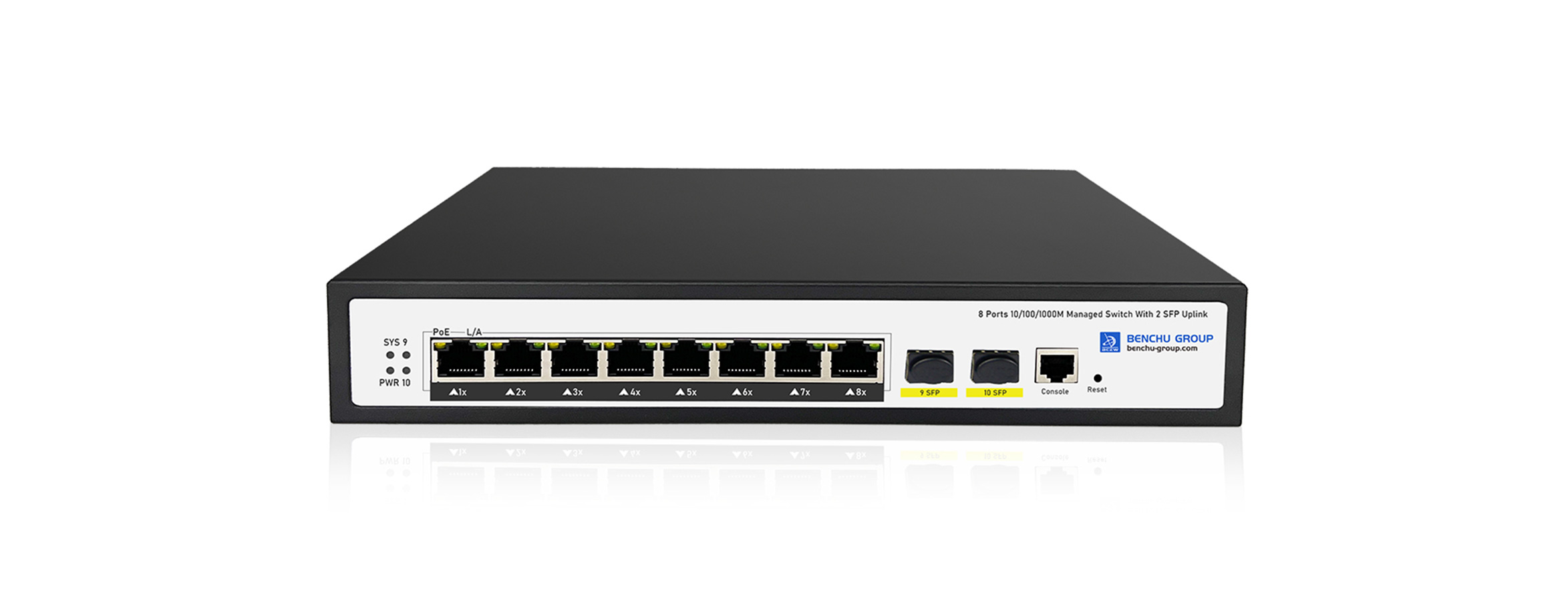 8 Port Gigabit Managed PoE Switch (108W PoE Budget, L2+ Management) 8-Port Gigabit Managed Commercial L2+ PoE Switch with 2 SFP Uplink