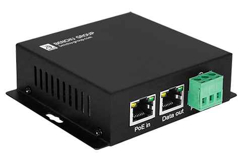 BENCHU POE-SP01-BT industrial high power gigabit PoE++ splitter with 12V DC 5A output.