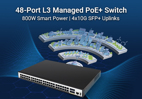 SP7500-48PGE4TF-L3M-800W: Power 48 Devices & Boost Backbone Speeds with 4x10G SFP+ Uplinks